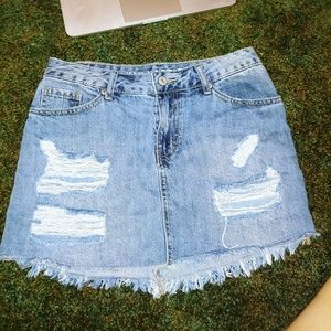 ripped denim mini skirt